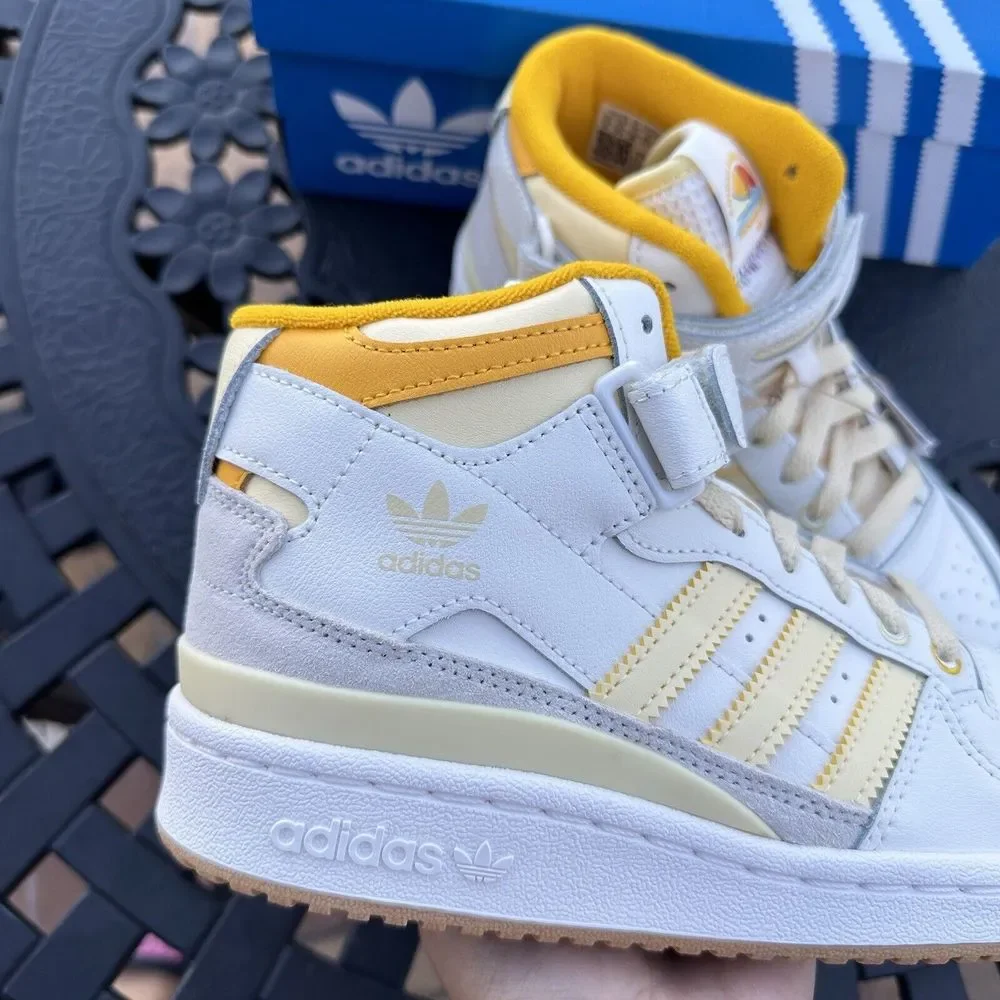 adidas Kids High-Top Sneakers in White and Yellow - Picture 10 of 16